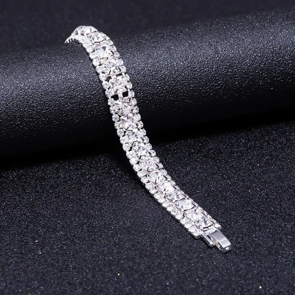 Prom Pageant Bridal Jewelry - White Crystal Rhinestone Bracelet